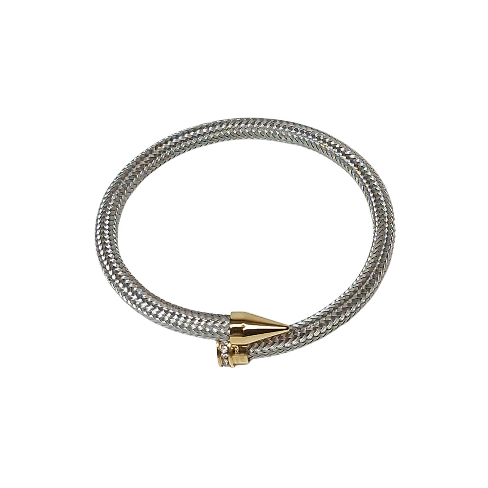 Silver Gold Tone Cable Cuff Bracelet Spike End Women's 2.5" Designer Style